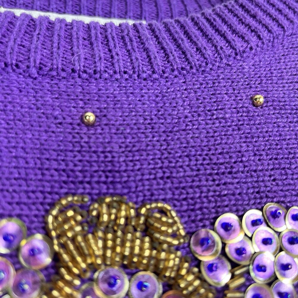 Vintage Dana Scott Amethyst Beaded Sweater Floral Knit Women S - Picture 14 of 16